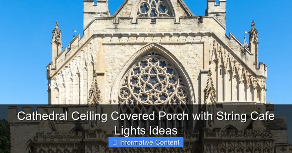 Cathedral Ceiling Covered Porch with String Cafe Lights Ideas