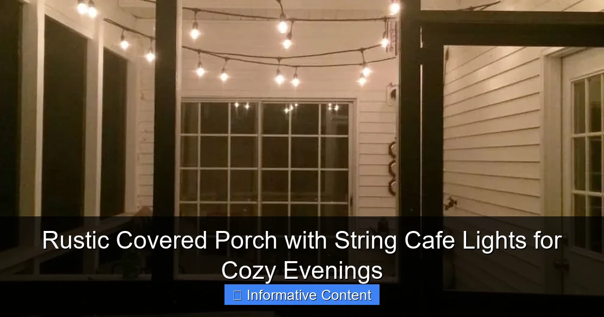 Rustic Covered Porch with String Cafe Lights for Cozy Evenings