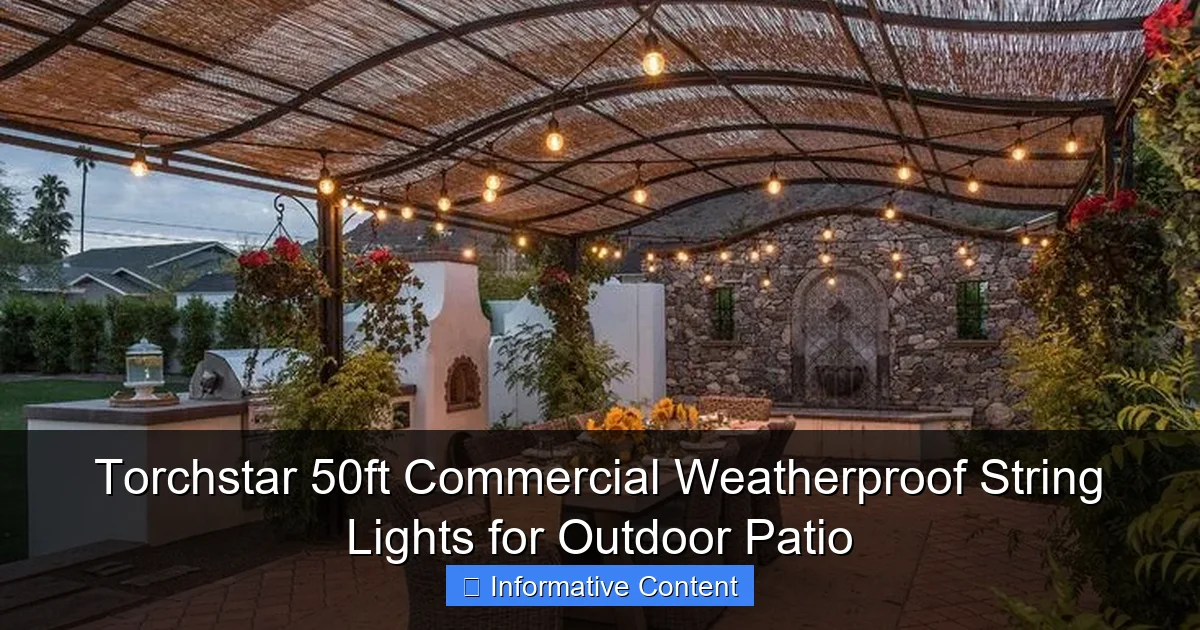 Torchstar 50ft Commercial Weatherproof String Lights for Outdoor Patio
