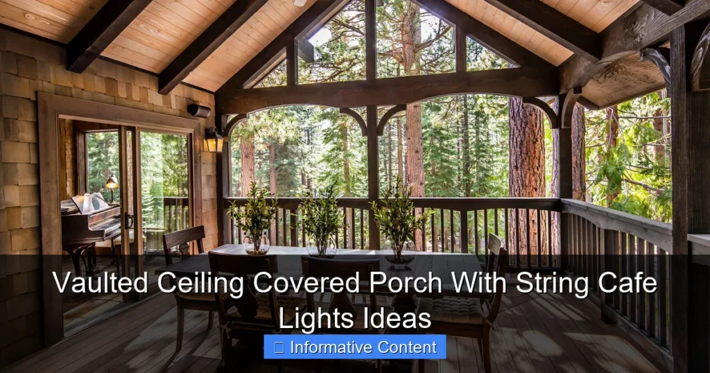 Vaulted Ceiling Covered Porch With String Cafe Lights Ideas