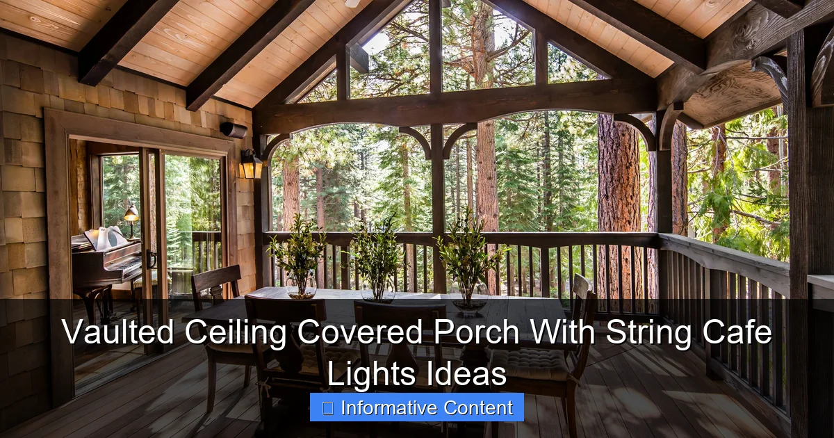 Vaulted Ceiling Covered Porch With String Cafe Lights Ideas