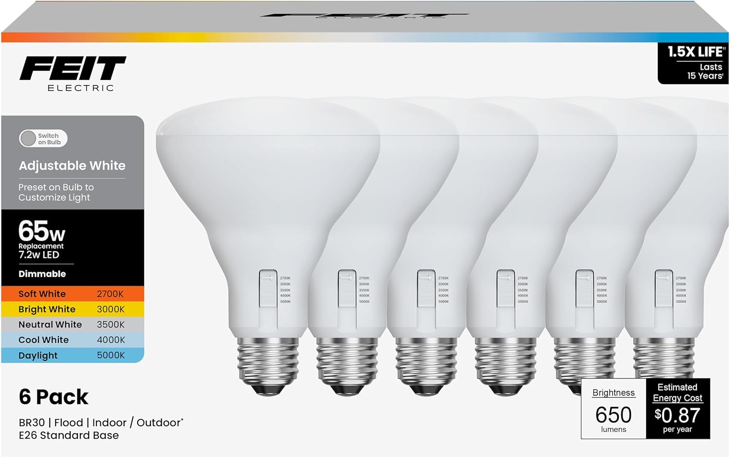 Feit Electric BR30 LED Flood Light Bulb Review 2026: Dimmable 5CCT Adjustable Wh